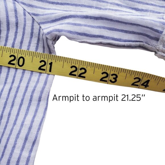 Saks Fifth Avenue 100& Linen Off-or on-Shoulder Blue Striped Lace Blouse Size M - Picture 9 of 16